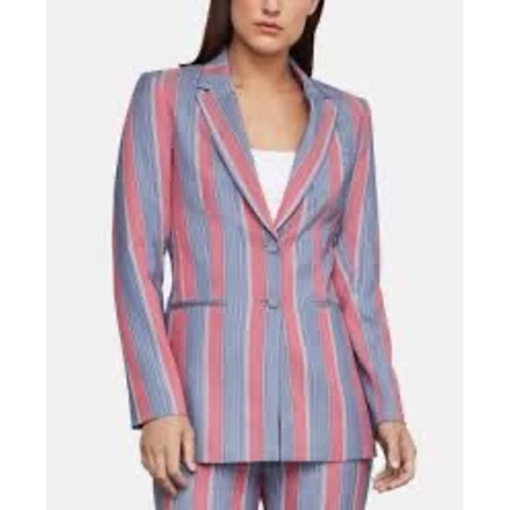 BCBGMAXAZRIA Women XL Pink Blue Striped Longline Blazer EAW4220087